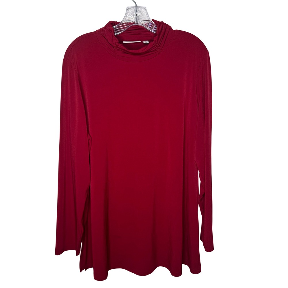 Susan‎ Graver Liquid Knit Mock Neck Tunic Top Red Long Sleeve XL Casual